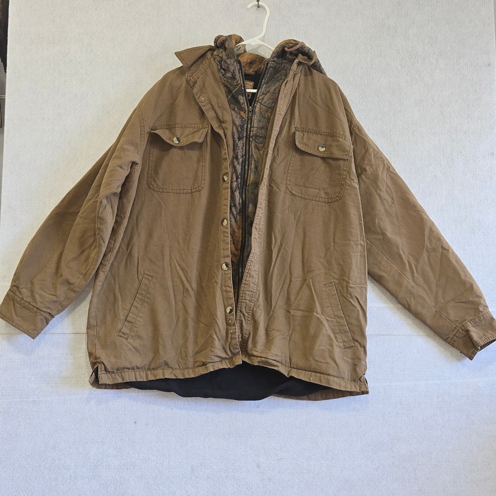 Buckhorn River Mens XL Brown Canvas Camo Lined Hooded Work Jacket Coat B#332